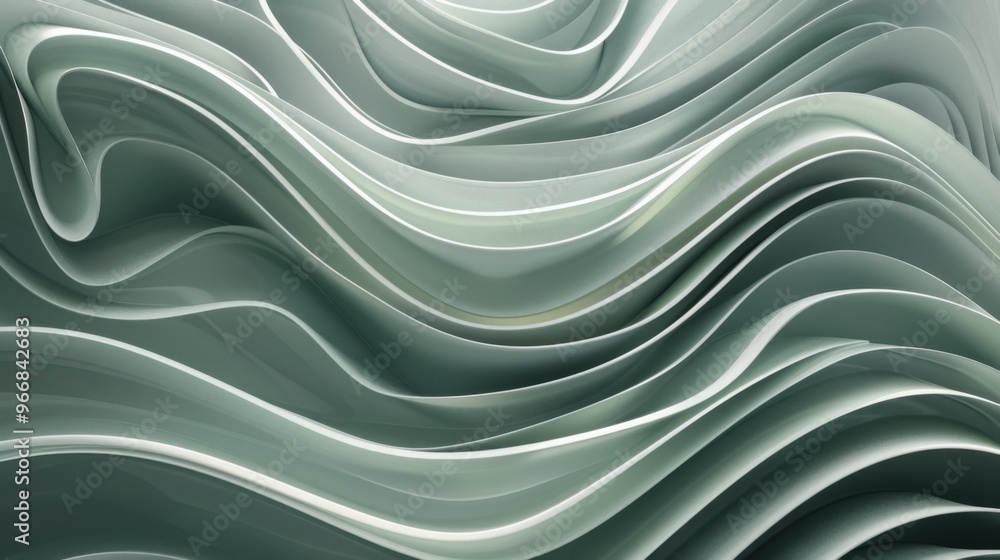 Poster abstract curved lines background in green and gray color, wave pattern