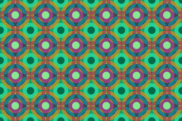 ソフトな緑と紫の重なり合う多重の円のシームレス模様