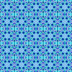 カラフルな万華鏡風の美しいシームレスの幾何学模様 青