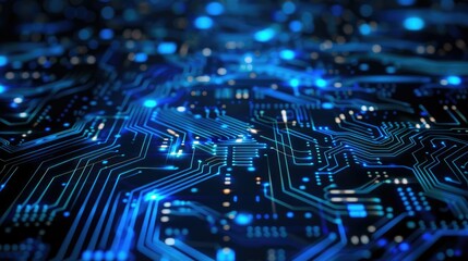 Obraz premium Technology circuit board background illuminated by blue light