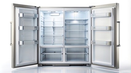 Refrigerator with symmetrical design isolated on white background