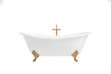 Elegant vintage bathtub with golden feet on a transparent background, perfect for bathroom designs and home decor inspiration
