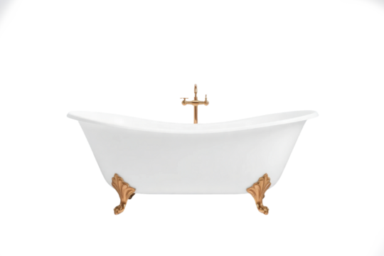 Elegant vintage bathtub with golden feet on a transparent background, perfect for bathroom designs and home decor inspiration