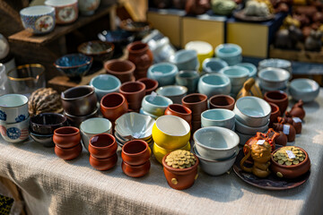 Small free market handmade ceramics shop, tiger ceramic decorations, exquisite and cute tea sets, Asian small gifts, wood carvings, handicrafts