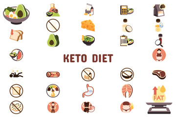 Keto Diet Flat Vector Illustration Icon Sticker Set Design Materials