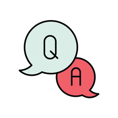 question and answer color line icon with white background vector stock illustration