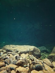 below the water in the mountain lake