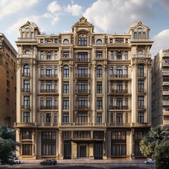 Fototapeta premium Cairo, Egypt. Historic Mogamma El Tahrir building redevelopment project in Downtown Cairo, once administrative governmental offices will be converted into a luxury hotel complex. Egypt