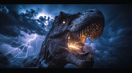 Tyrannosaurus Rex Roaring in a Thunderstorm - Prehistoric Power