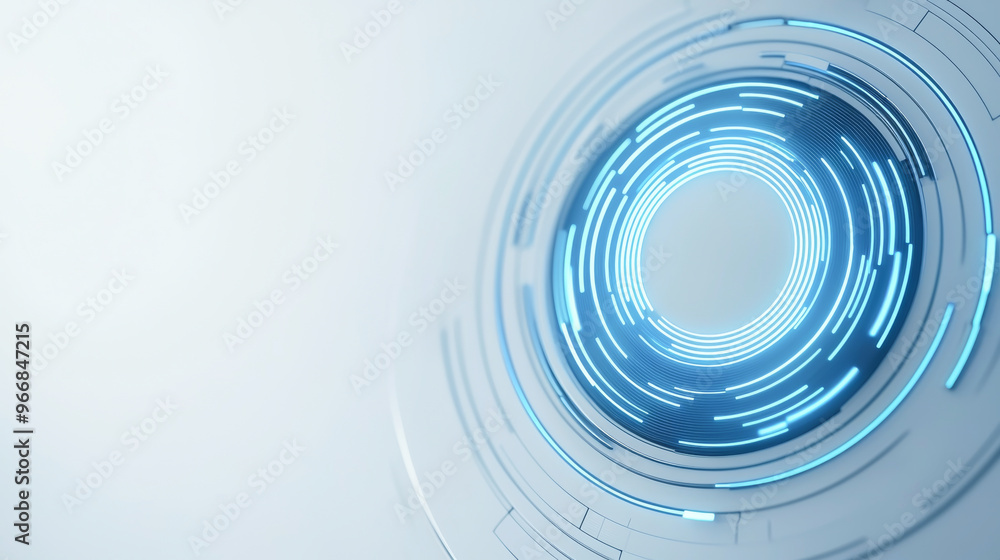 Aufkleber abstract futuristic design with circular patterns and glowing blue elements on a light background, p