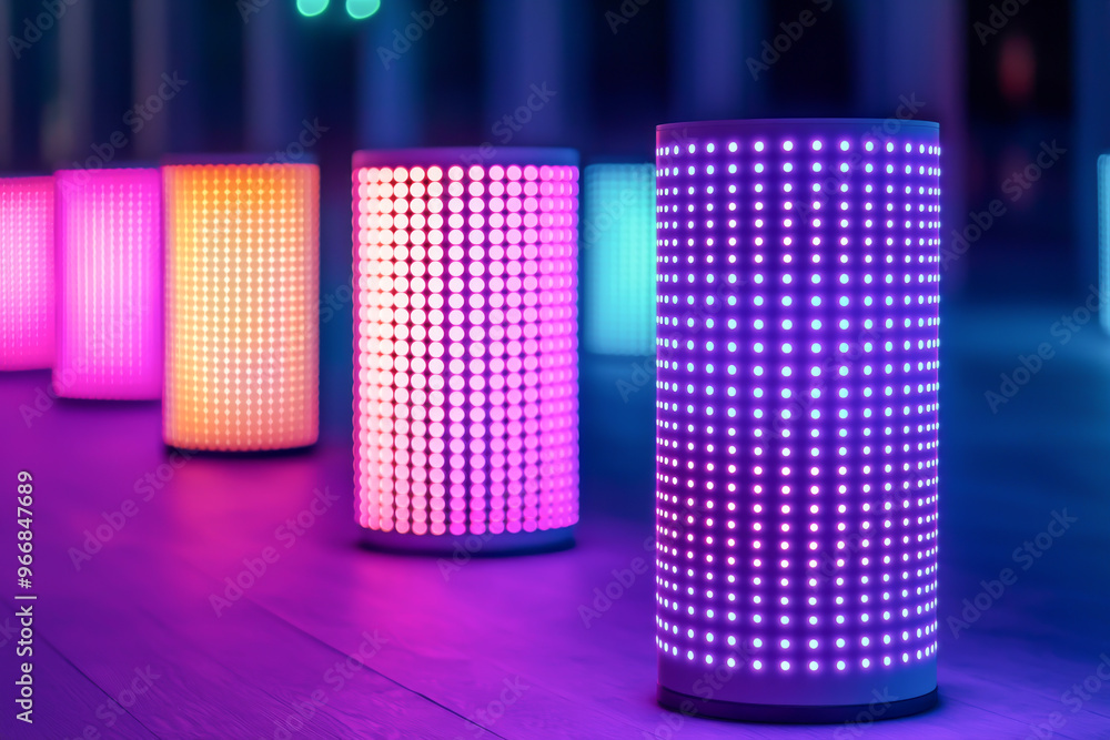 Poster colorful led lights illuminate a modern space, creating a vibrant and dynamic atmosphere for events 