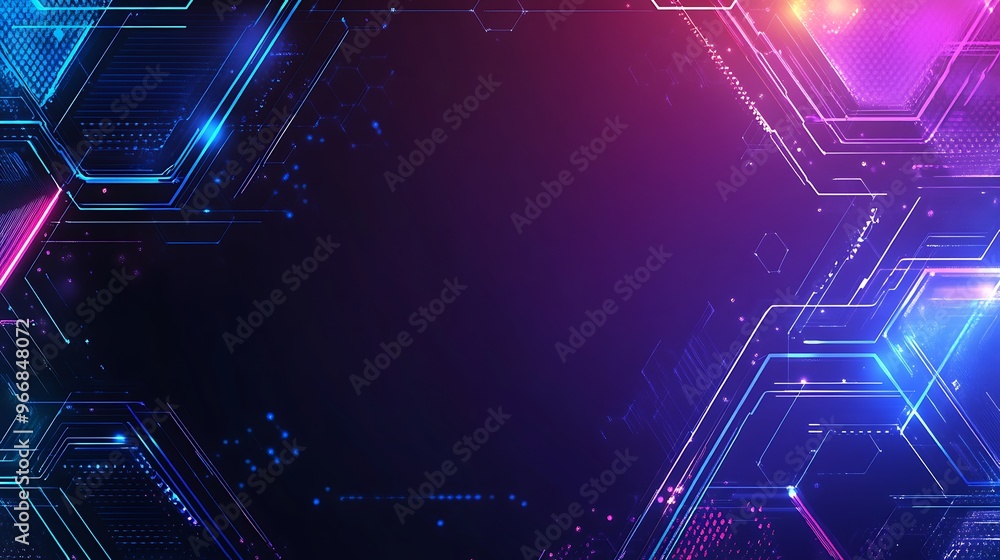 Poster Abstract Digital Technology Background with Glowing Lines and Hexagons