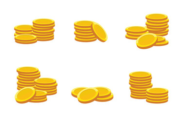Set of stack of gold coins isolated on a white background. Stack of money coins. Business and finance concept design element concept. Vector illustration.