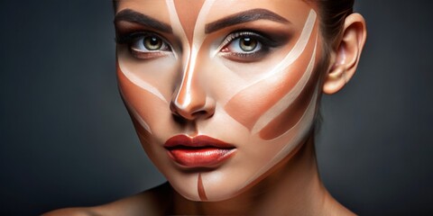 Using makeup to enhance facial features, contours are created on the face, accentuating cheekbones, jawline, and nose.