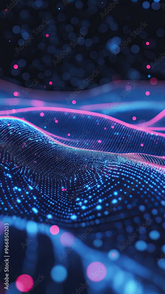 Canvas Prints vibrant abstract digital landscape with flowing waves illuminated by glowing pixels in blue and pink