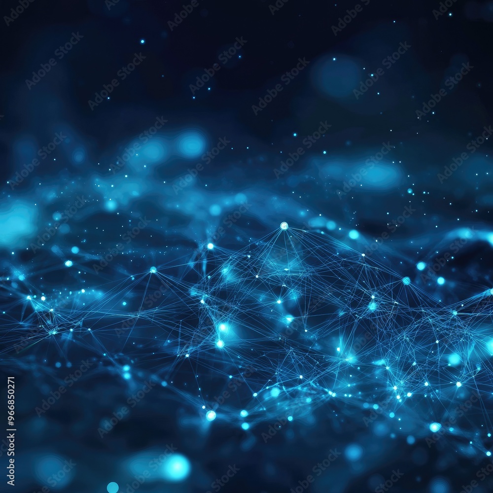 Sticker a mesmerizing digital background showcasing interconnected nodes and glowing particles in vibrant bl