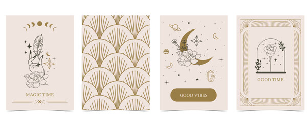 Boho invitation card with tarot style and deco frame. Mystic for a4 vertical design