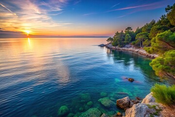 Romantic morning seascape of Adriatic sea