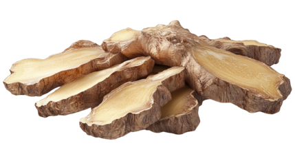 Sliced Ginger Root On White Background