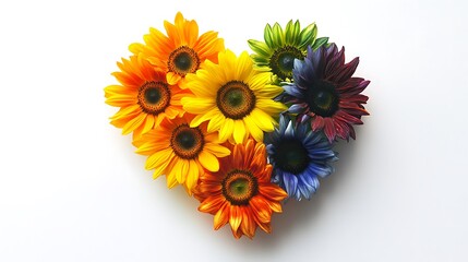 Vibrant Sunflower Heart of Colors with Soft Shadows on White Background