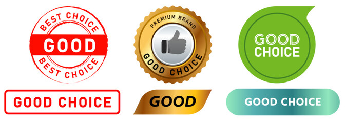 Good approved service commercial brand stamp choice badge sign thumb up symbol design set collection