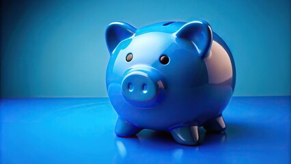 Fototapeta premium Royal Blue color piggy bank on a blue background with fisheye effect