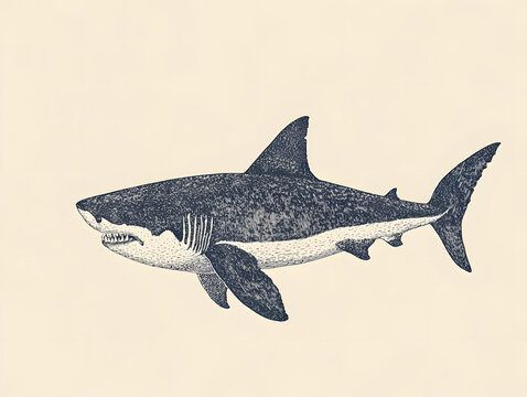 great white shark black and white