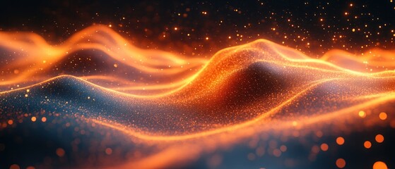 Abstract Glittering Orange Waves in a Dark Background
