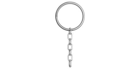 Realistic Silver Key Chain With Metal Ring Vector Illustration.

