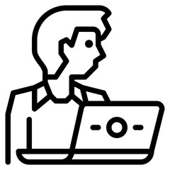 student online education or learning by internet and laptop outline icon