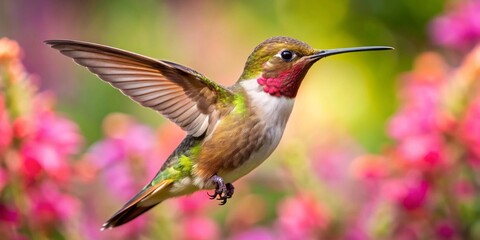 Fototapeta premium With wings a blur, the hummingbird chomps through the air, its gemstone-like feathers flashing in the sunlight as