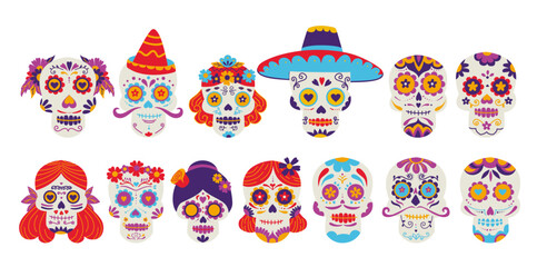 Set of Mexican Sugar Skull Day of The Dead Dia de Los Muertos Collection Illustration