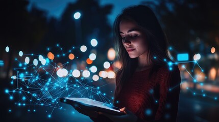 Woman Engaging with Digital Technology on Tablet  