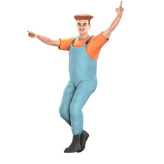 3D Professional Male in Painter Role. A male painter stands with his right hand pointing to the right while his left hand points up. Art Model