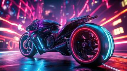 Neon Cyberpunk Futuristic Motorcycle