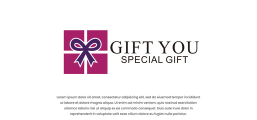 Gift box logo design, greeting box vector or gift box wrap, on white background