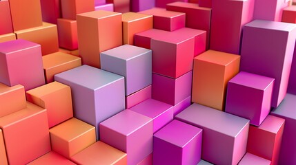 Obraz premium A modern 3D abstract artwork of stacked cubes in various sizes and colors, creating a sense of depth and movement on a white background. 8k UHD, suitable for high-quality printing or digital 
