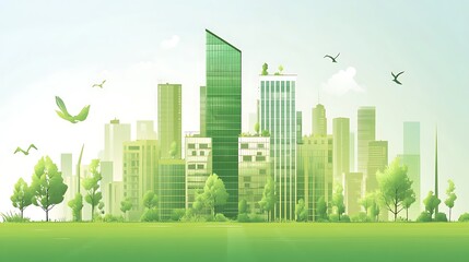 Sustainable Urban Architecture in Vector Style - Green Building Design and Eco-Friendly Concepts for Urban Development
