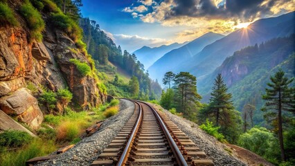 Fototapeta premium Scenic railway train passing through mountainous terrain