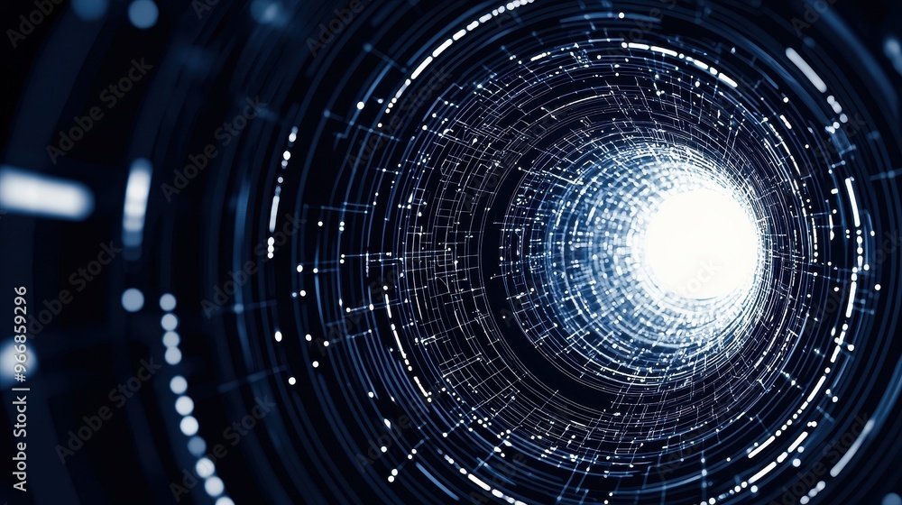 Poster abstract technology tunnel with circular lines and glowing lights