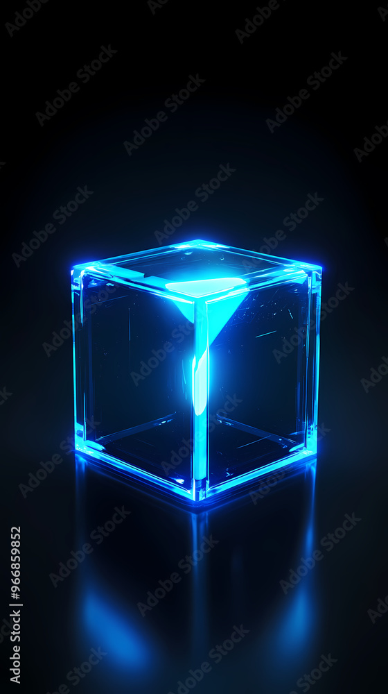 Poster minimalist tech design with glowing cube