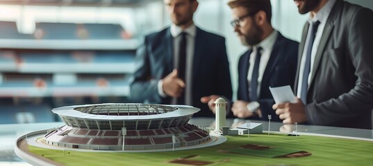 Technicians Reviewing an Advanced Sports Stadium Design