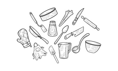 cooking tools handdrawn collection
