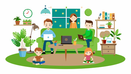 Naklejka premium Work at home People work at home in a comfortable environment Free work schedule, informal atmosphere, houseplants