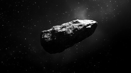 Lonely Asteroid: A single, rugged asteroid floating through the dark expanse of space, illuminated by distant starlight with generative ai