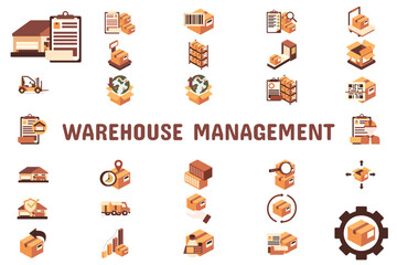 Warehouse Management Flat Vector Illustration Icon Sticker Set Design Materials