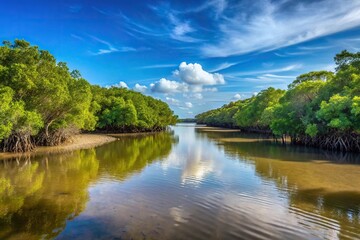 Fototapeta premium Scenic view of rising tidal creek in coastal mangrove forest