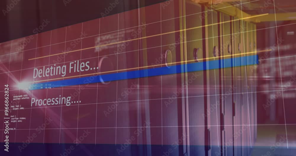 Poster animation of data processing over server room