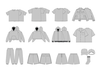 Streetwear Clothing Vector Mockup Pack Techpack  Mockups Clothing Brand Fashion Design Flat Adobe Illustrator Adobe Photoshop Procreate