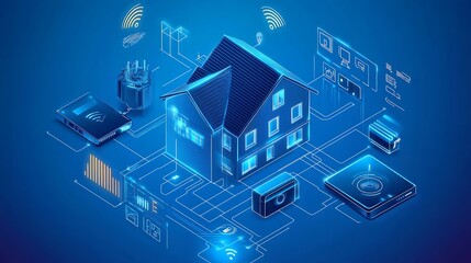 Futuristic Smart Home Automation with Connected Devices Vector Art Illustration